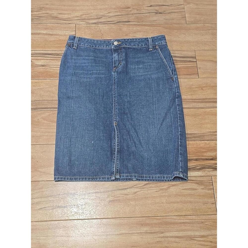 J Crew Womens Blue Medium Wash Front Slit Midi Denim Skirt Size 2‎